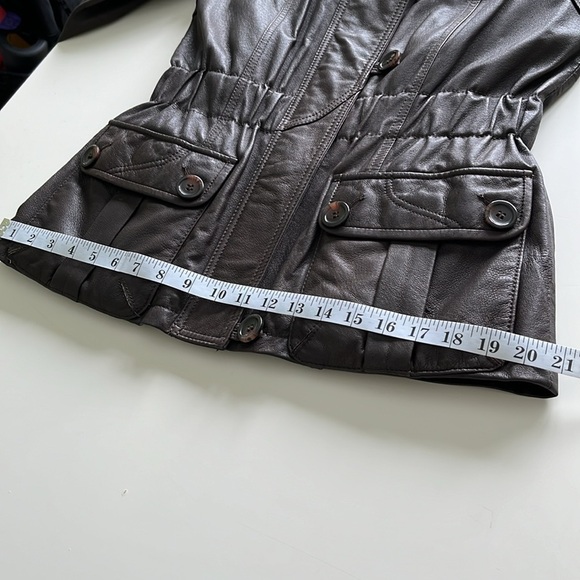 NWOT Danier Brown Leather Jacket Moto 80s Y2K High Collar Cinched Waist - Picture 12 of 17